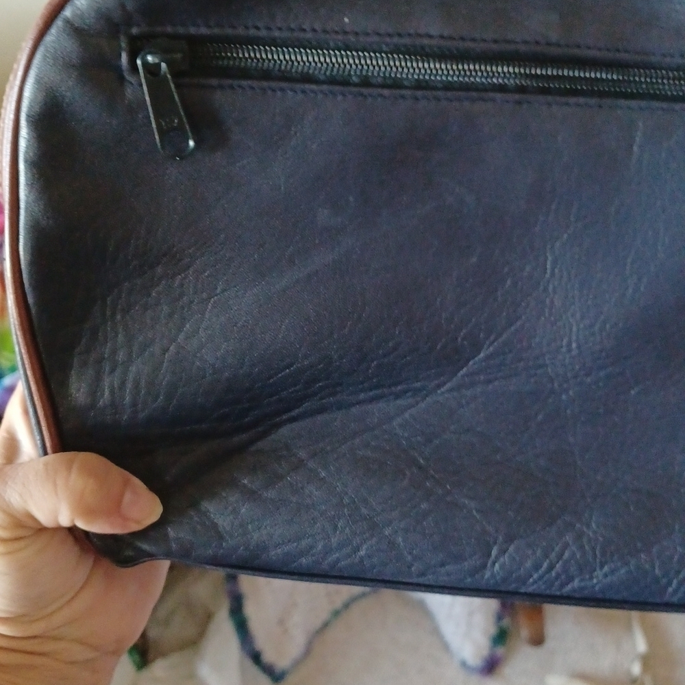 Tignanello navy and tan leather purse, 11" x8"x3", very clean - Picture 8 of 8